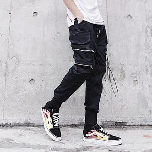 Retro Multi Pockets Techwear Cyberpunk Black Cargo Streetwear Joggers wsy-k011